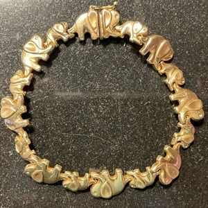 14k Gold Vintage Mother & Baby Elephant Caravan Bracelet